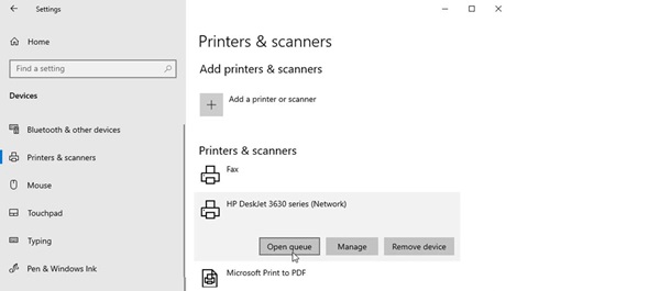 Giao diện cửa sổ Printers & scanners