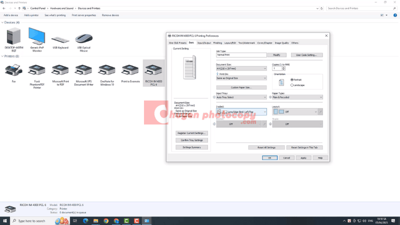 Giao diện sau khi đổi khổ giấy