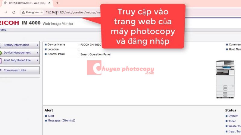 Truy cập vào giao diện web của máy photocopy