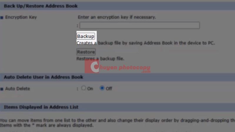 backup trên máy Ricoh IM