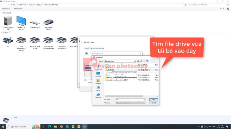 Tìm file driver vừa tải bỏ vào
