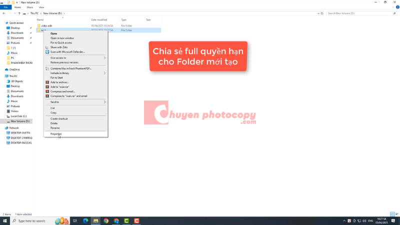 Chia sẽ full quyền cho folder mới tạo