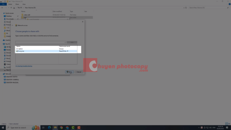 Giao diện khi chia sẻ folder