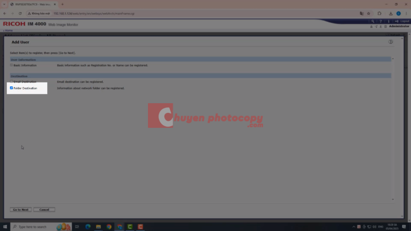 click vào Folder Destination