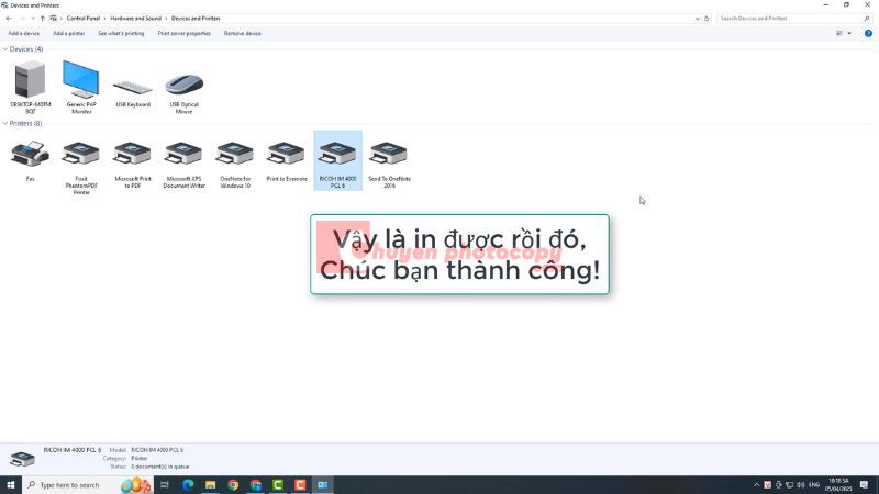 hoàn thành quá trình cài đặt driver máy photocopy Ricoh IM
