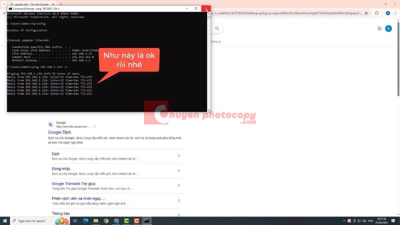 Các thông số hiển thị sau khi kiểm tra IP