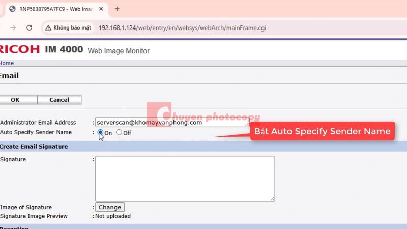 Bật Auto Specify Sender Name