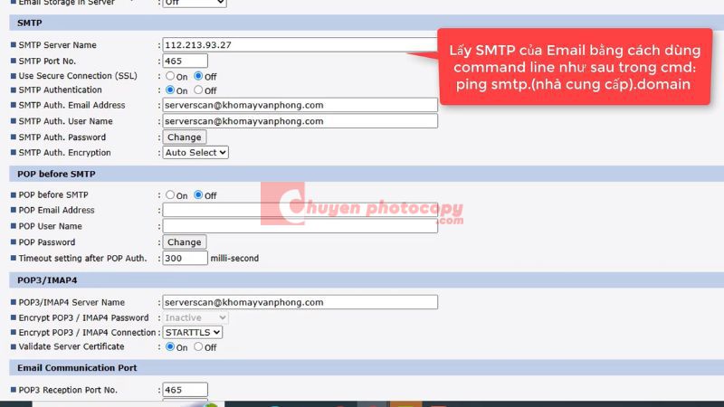 Điền SMTM của Email