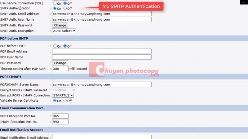 Mở SMTP Authentication
