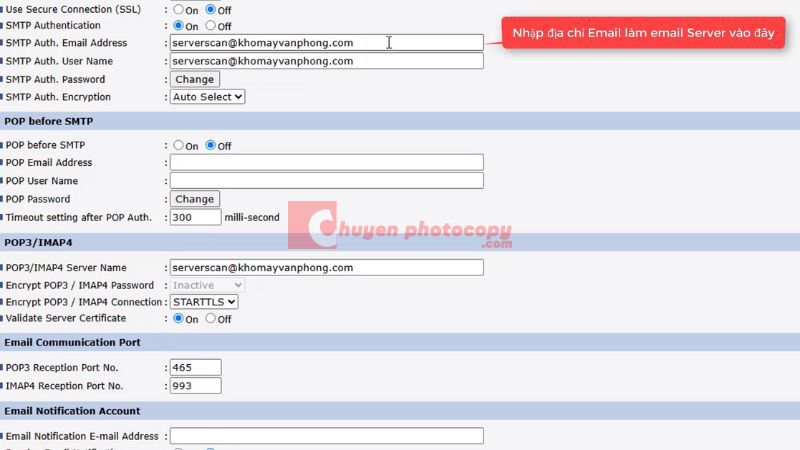 Vị trí địa chỉ Email làm email Server