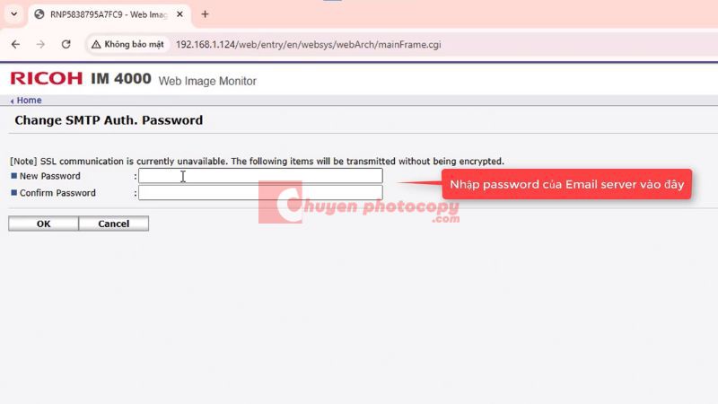 Nhập password Email Server