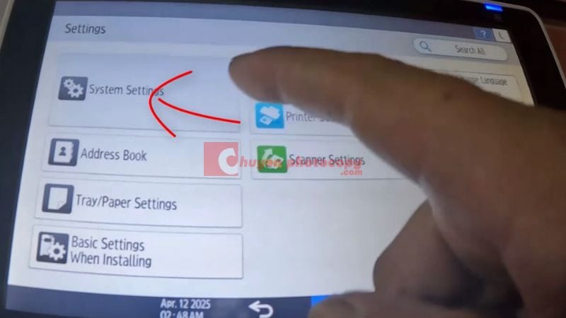 Vào system settings