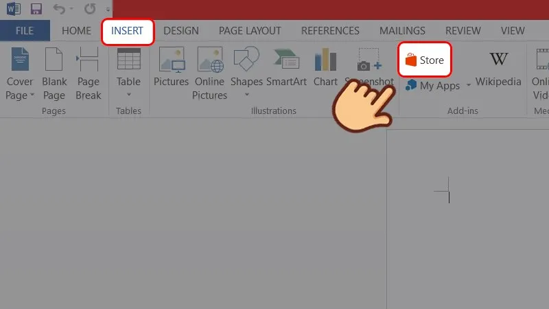 Mở ứng dụng Powerpoint, chọn tab Insert (chèn) và chọn Store (cửa hàng).